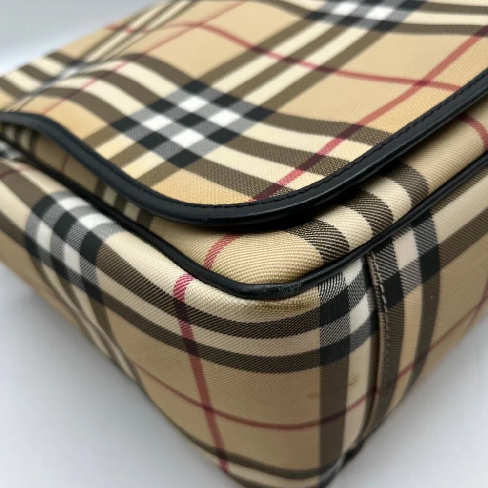 Burberry Beige Coated Canvas Nova Check Messenger Diaper Bag - Picture 7 of 13